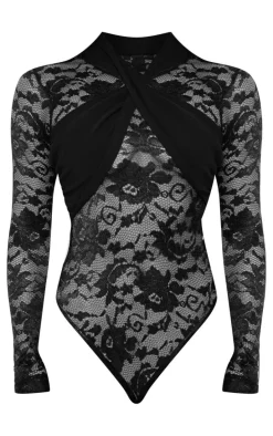 Black Lace Cross Front Bodysuit