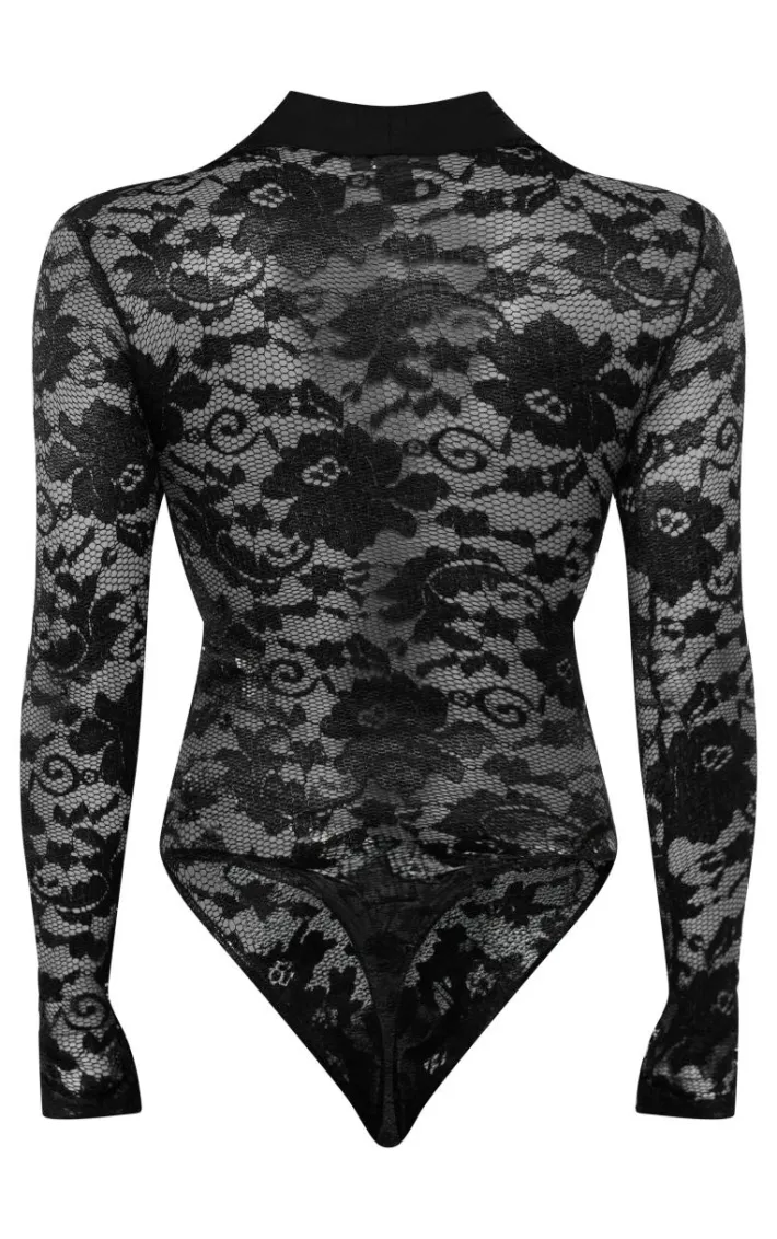 Black Lace Cross Front Bodysuit