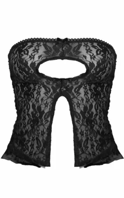 Black Lace Cut Out Front Split Hem Bandeau