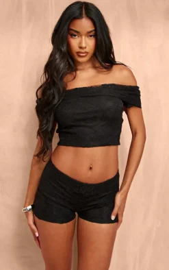 Black Lace Foldover Bardot Crop Top
