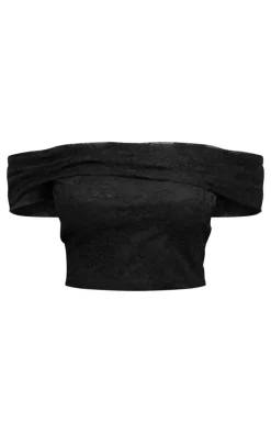 Black Lace Foldover Bardot Crop Top