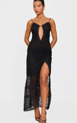 Black Lace Mesh Cut Out Maxi Dress