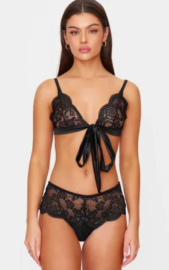 Black Lace Ribbon Tie Lingerie Set