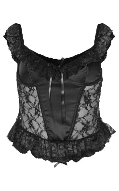 Black Lace Satin Insert Bow Detail Corset