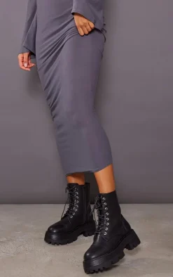 Black Lace Up Chunky Sole Combat Boots