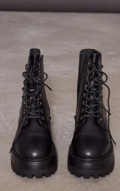 Black Lace Up Chunky Sole Combat Boots