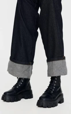 Black Lace Up Extreme Cleated Sole Combat Boots