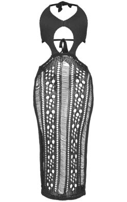 Black Laddering Crochet Cross Front Maxi Dress