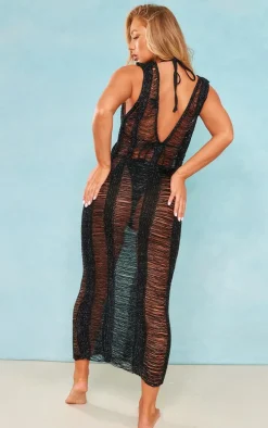 Black Laddering Crochet Glitter Maxi Dress