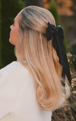 Black Large Satin Bow Hair Clip