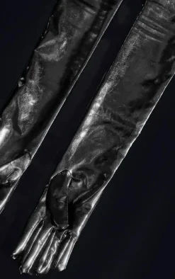 Black Leather Look Gloves