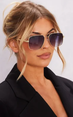 Black Lens Squared Aviator Sunglasses