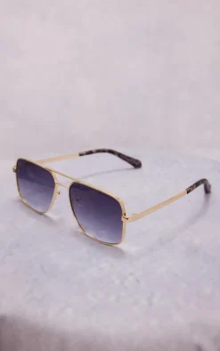 Black Lens Squared Aviator Sunglasses