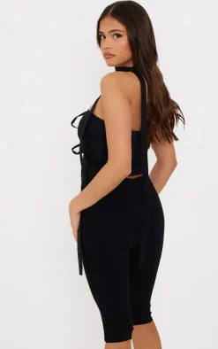 Black Linen Bow Front Scarf Bandeau Top