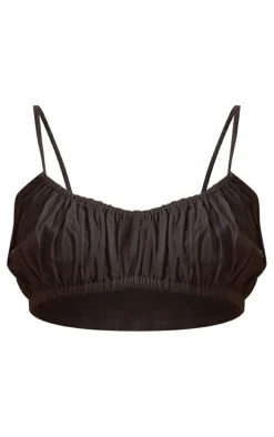 Black Linen Feel Pleated Bralet