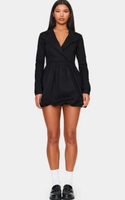Black Long Sleeve Blazer Puffball Dress