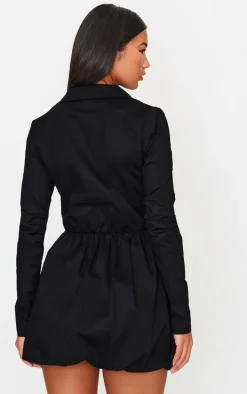 Black Long Sleeve Blazer Puffball Dress