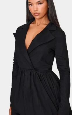 Black Long Sleeve Blazer Puffball Dress