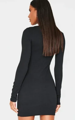 Black Long Sleeve Bow Detail Mini Dress