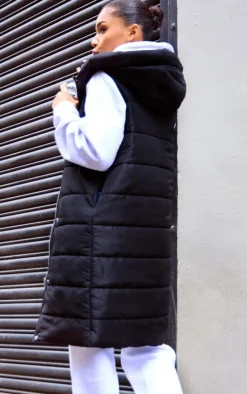 Black Longline Puffer Vest