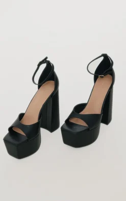 Black Matt PU Chucky Square Extreme High Heeled Platforms