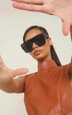 Black Matte Oversized Square Frame Sunglasses