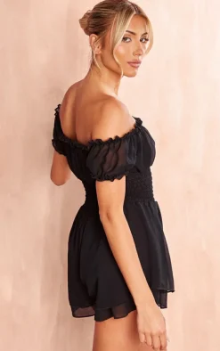 Black Mesh Bardot Floaty Romper