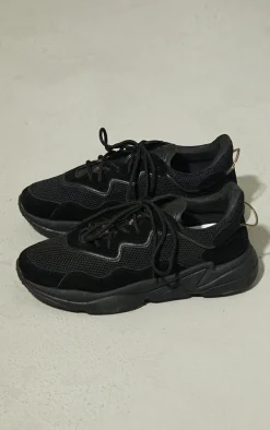 Black Mesh Contrast Lace Up Bubble Sole Sneakers