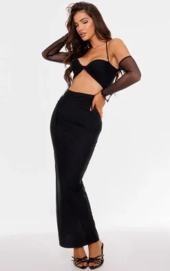 Black Mesh Cut Out Twist Detail Maxi Dress