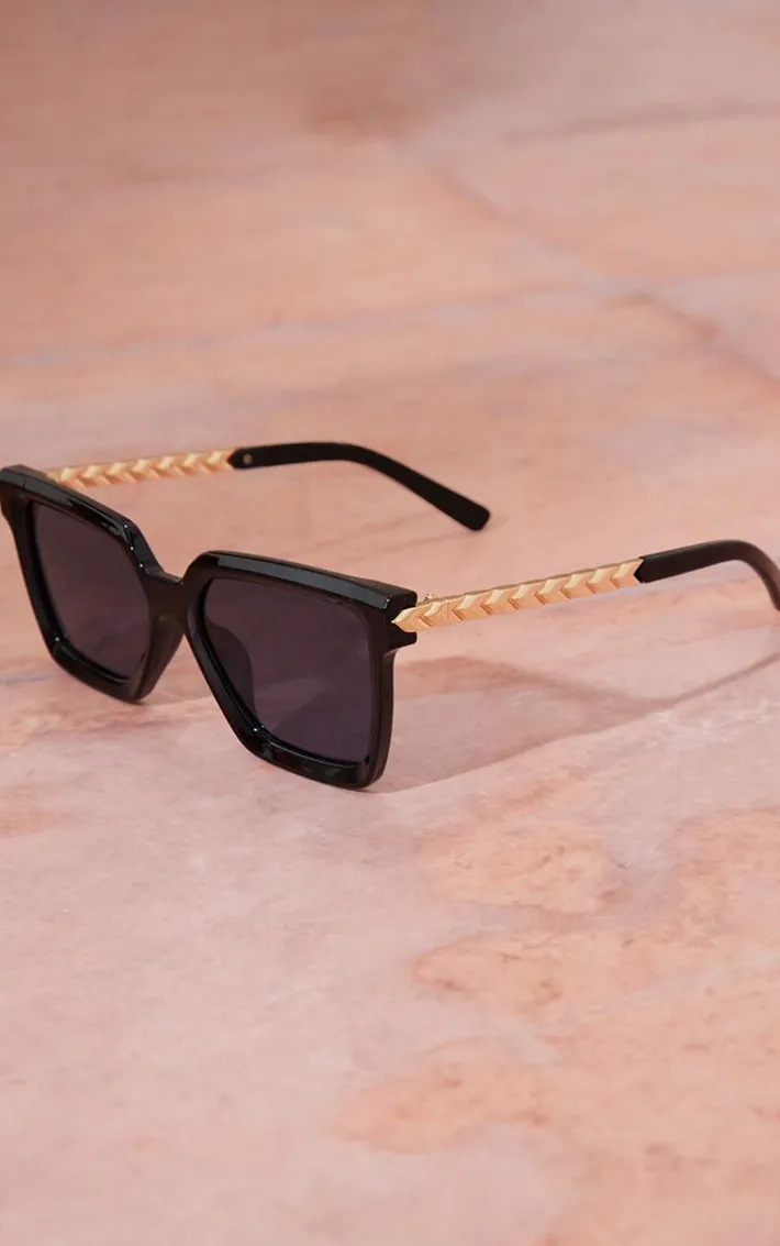 Black Metal Arm Detail Sqaured Sunglasses