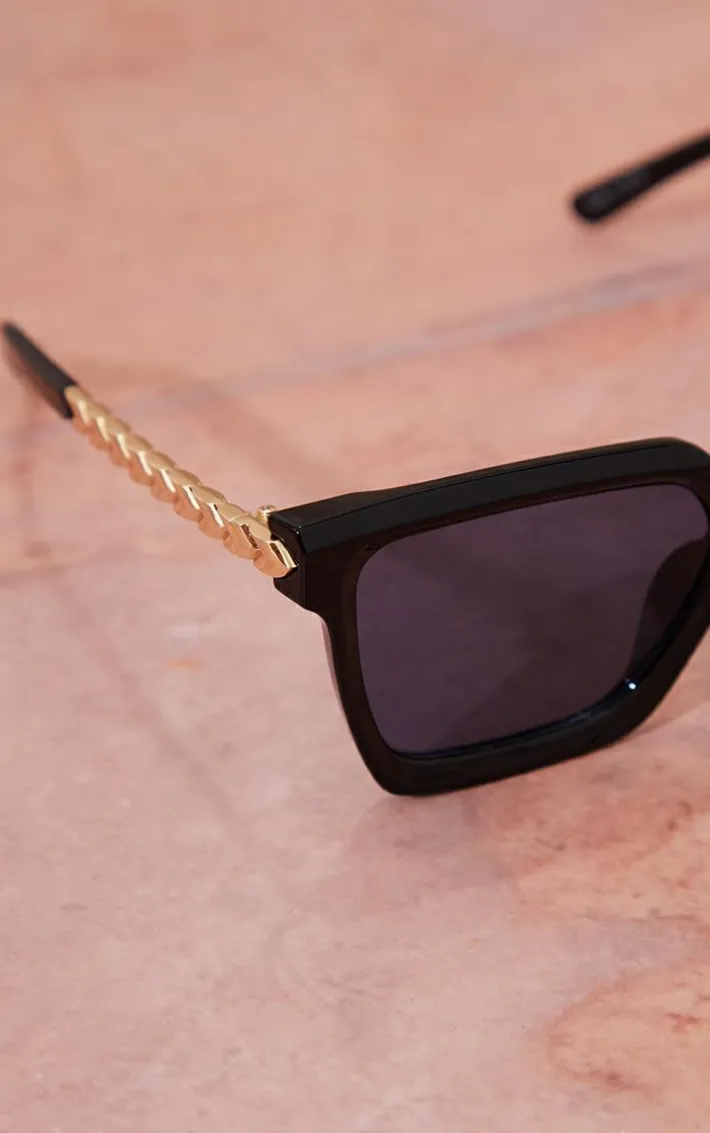Black Metal Arm Detail Sqaured Sunglasses