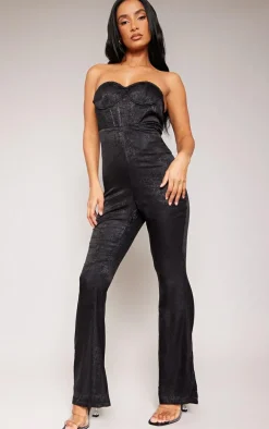 Black Metallic Corset Bandeau Jumpsuit