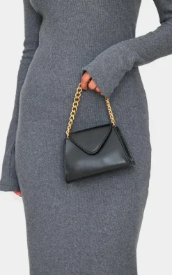 Black Mini Envelope Gold Chain Grab Bag