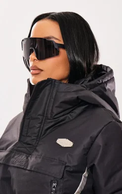 Black Mirrored Lens Shield Sporty Visor Sunglasses