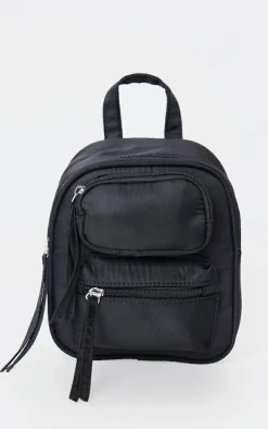 Black Nylon Pocket Mini Backpack