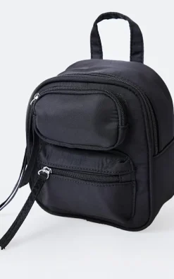Black Nylon Pocket Mini Backpack