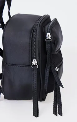Black Nylon Pocket Mini Backpack