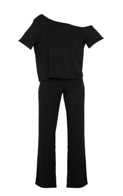 Black Off The Shoulder Top & Bottoms PJ Set