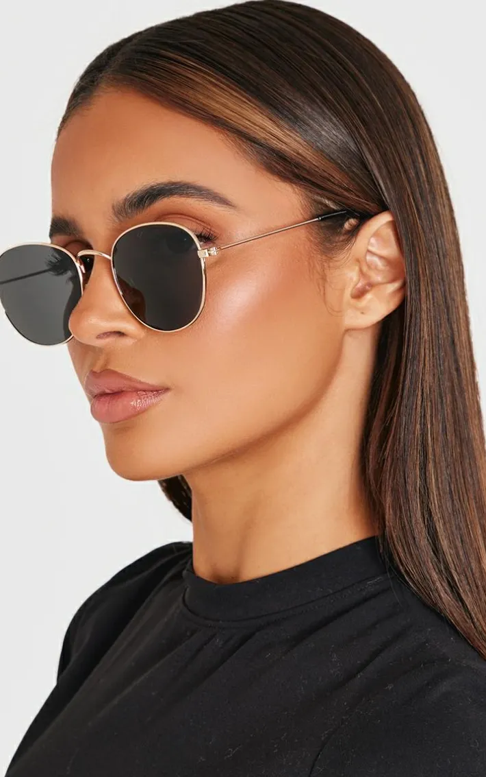 Black On Gold Circular Sunglasses