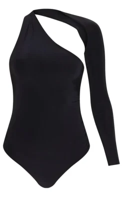 Black One Shoulder Asymmetric Bodysuit