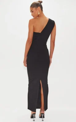 Black One Shoulder Fitted Maxi Dress