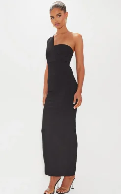 Black One Shoulder Fitted Maxi Dress