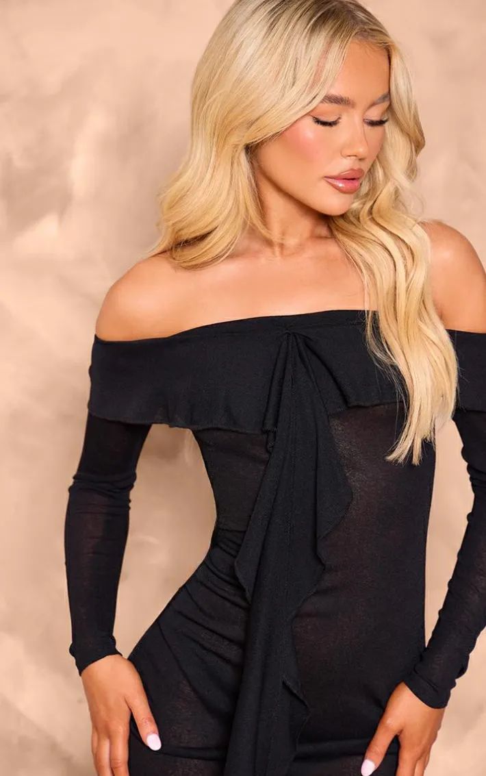 Black Onion Skin Frill Detail Bodycon Dress