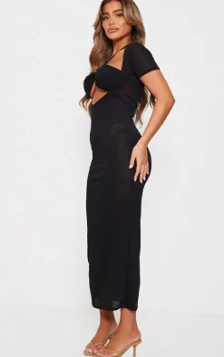 Black Onion Skin Sheer Cup Detail Short Sleeve Maxi Dress