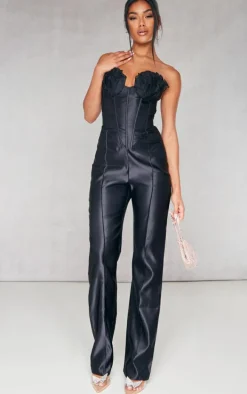 Black Organza Cup Detail Corset Satin Bandeau Jumpsuit