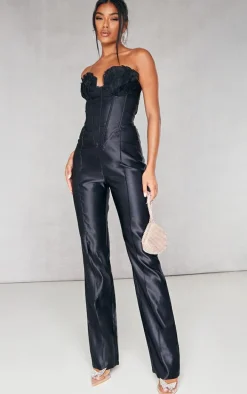 Black Organza Cup Detail Corset Satin Bandeau Jumpsuit