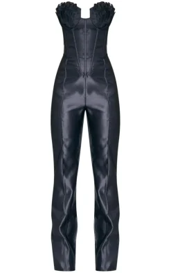 Black Organza Cup Detail Corset Satin Bandeau Jumpsuit