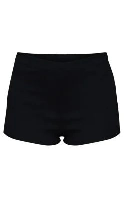Black Ottoman Ribbed Hot Pants