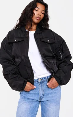 Black Oversized Bomber Jacket