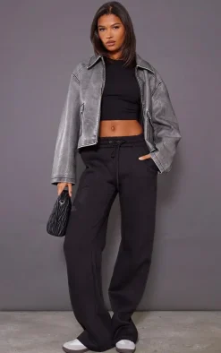 Black Oversized Drawstring Wide Leg Sweatpants
